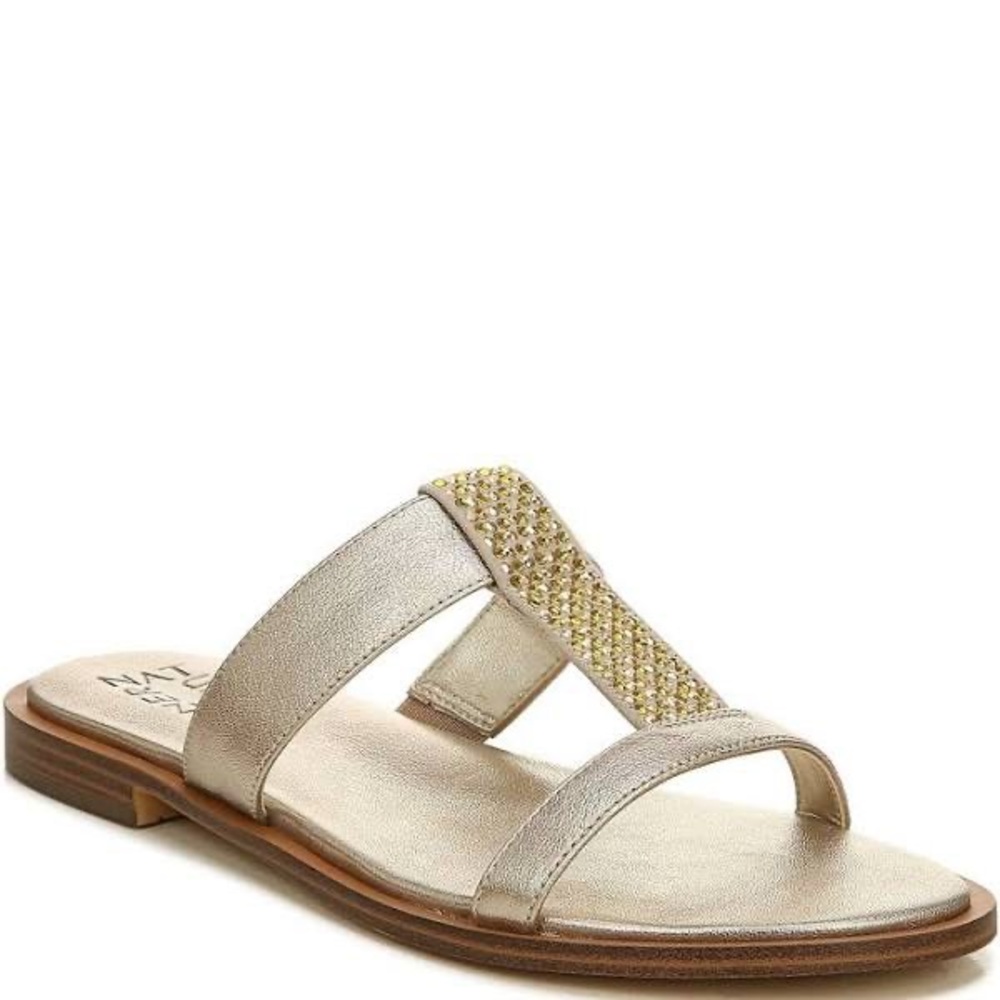 NATURALIZER FARICA LEATHER WARM SILVER EMBELLISHED SLIP ON SANDALS NEW SZ 9M